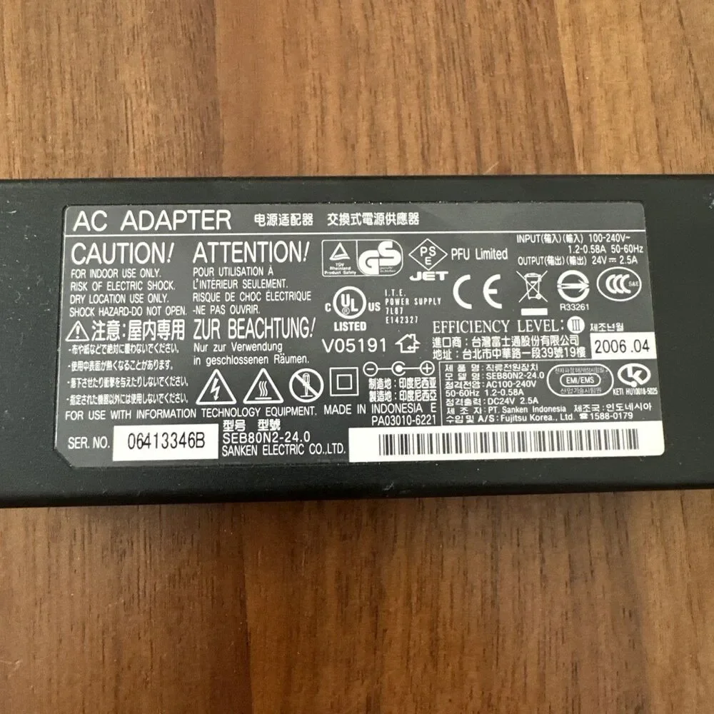 Fujitsu Siemens SANKEN SEB80N2-24 Laptop Scanner Adapter Supply 24V 2.5A 60W